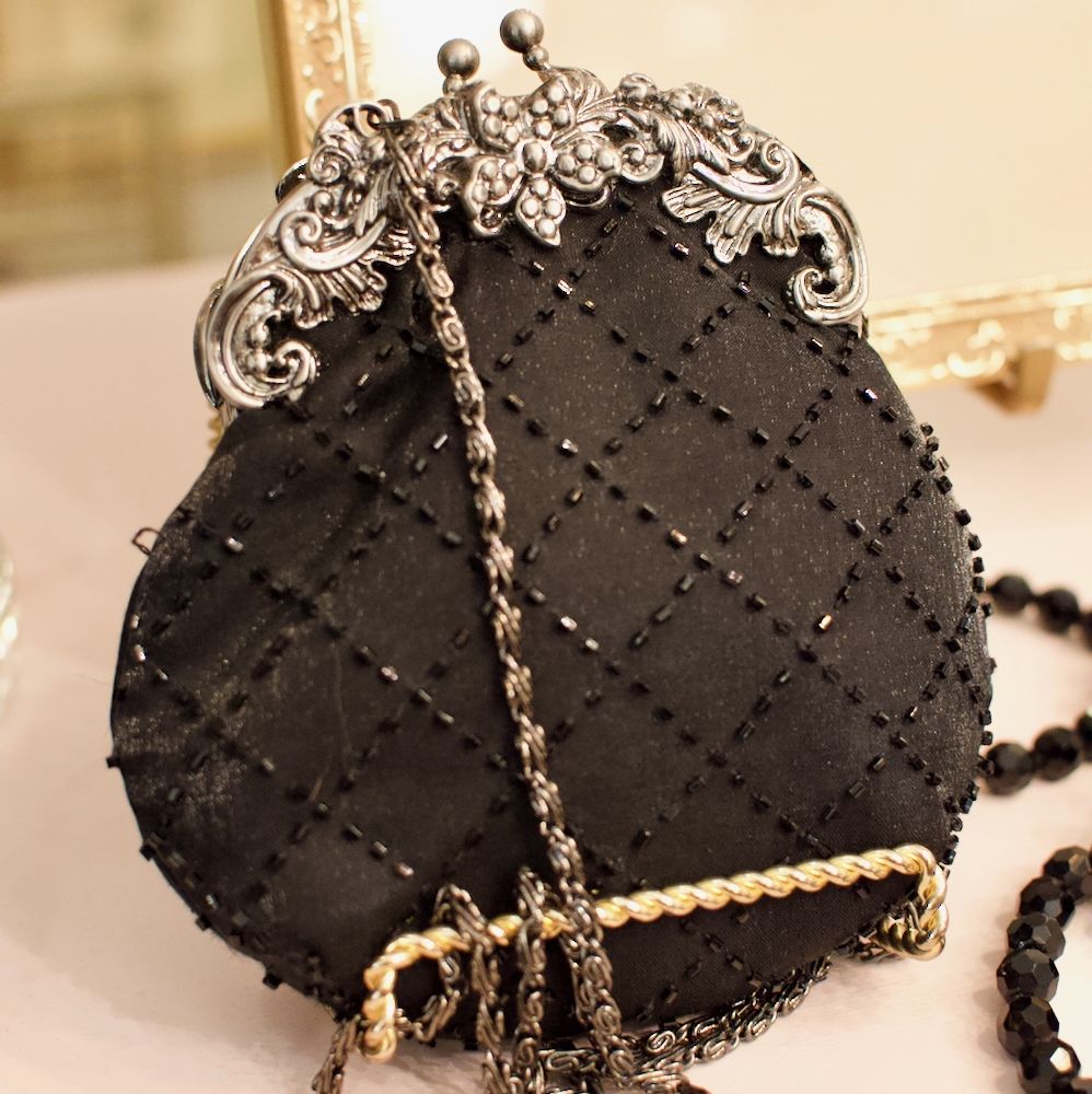 Black beaded clutch discount bag