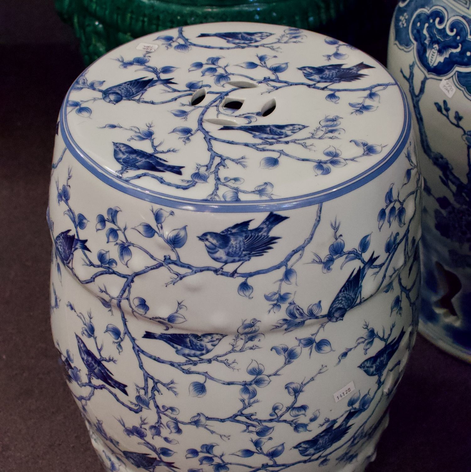 Blue and best sale white garden stool