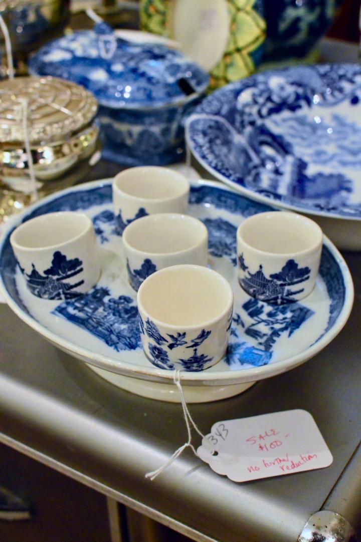 Shop 19th C blue & white egg cup stand | Hunt & Gather