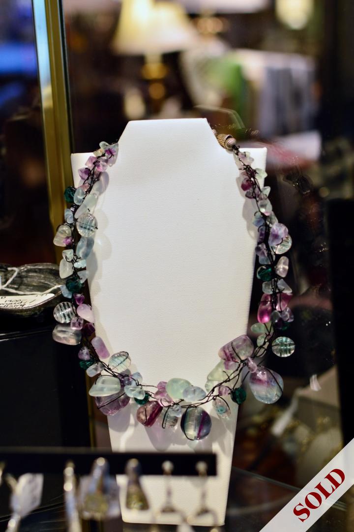 Fluorite gemstone wired necklace