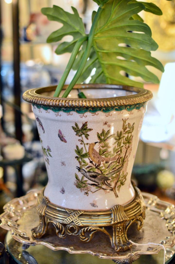 Beautiful vintage crackle glazed plant holder