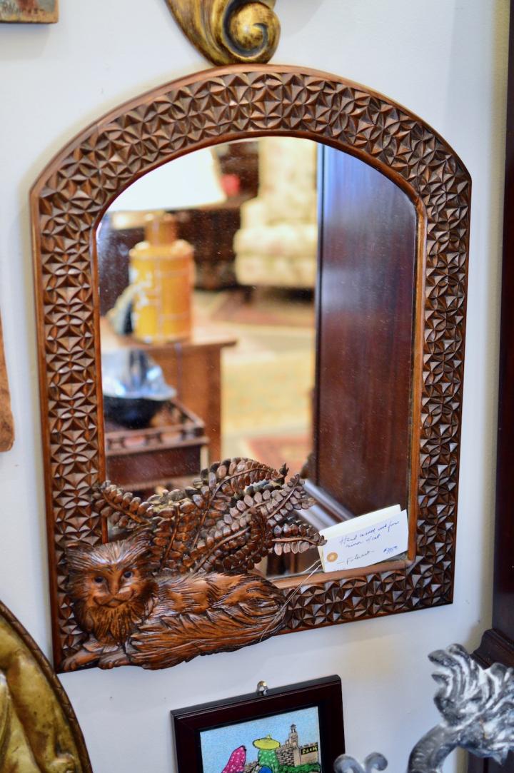 Shop Hand carved wood framed mirror w/ cat | Hunt & Gather