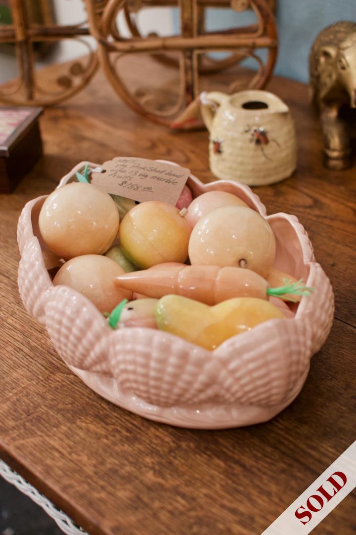 Shop Vintage pink shell bowl w/ 13 marble fruits | Hunt & Gather