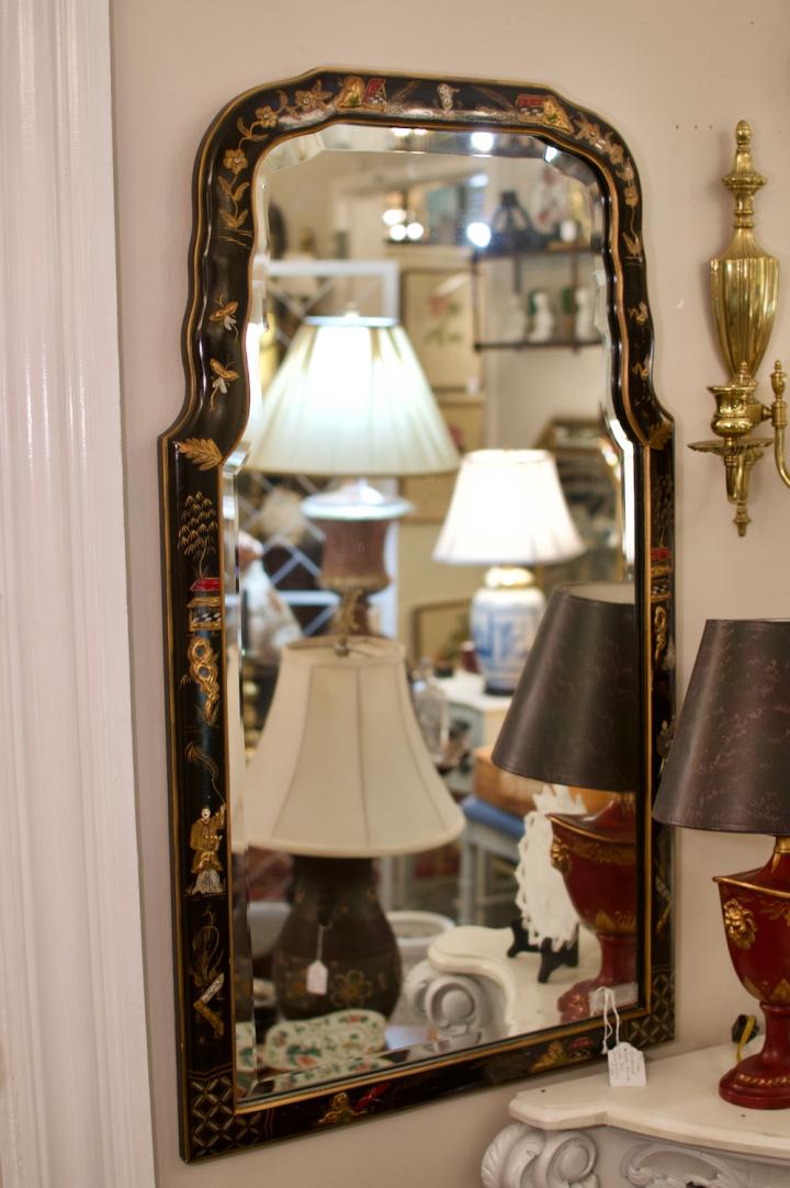 Shop Fine lacquered Asian mirror w/ gilt decoration | Hunt & Gather