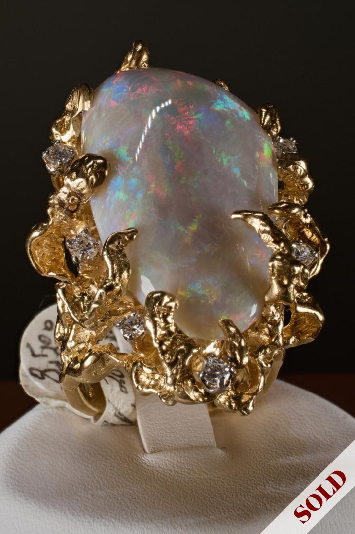 Black opal ring signed Arthur King