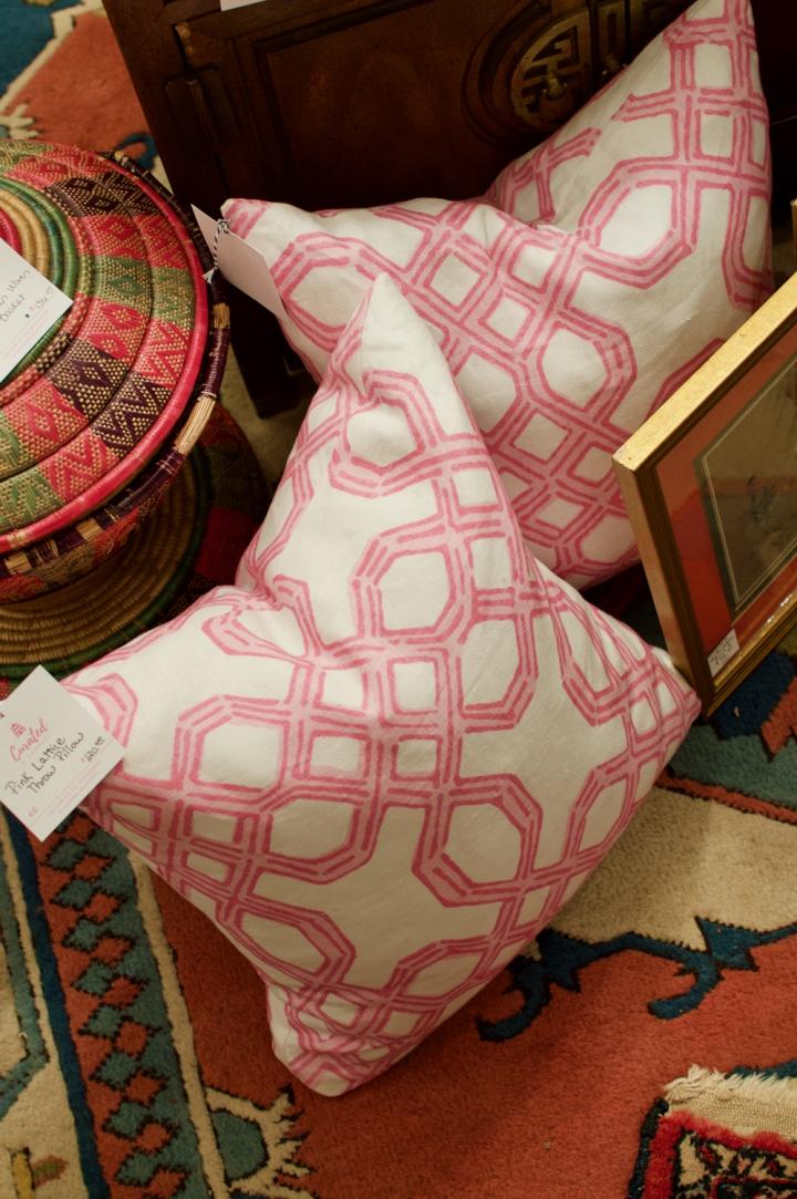 Pink lattice throw pillow