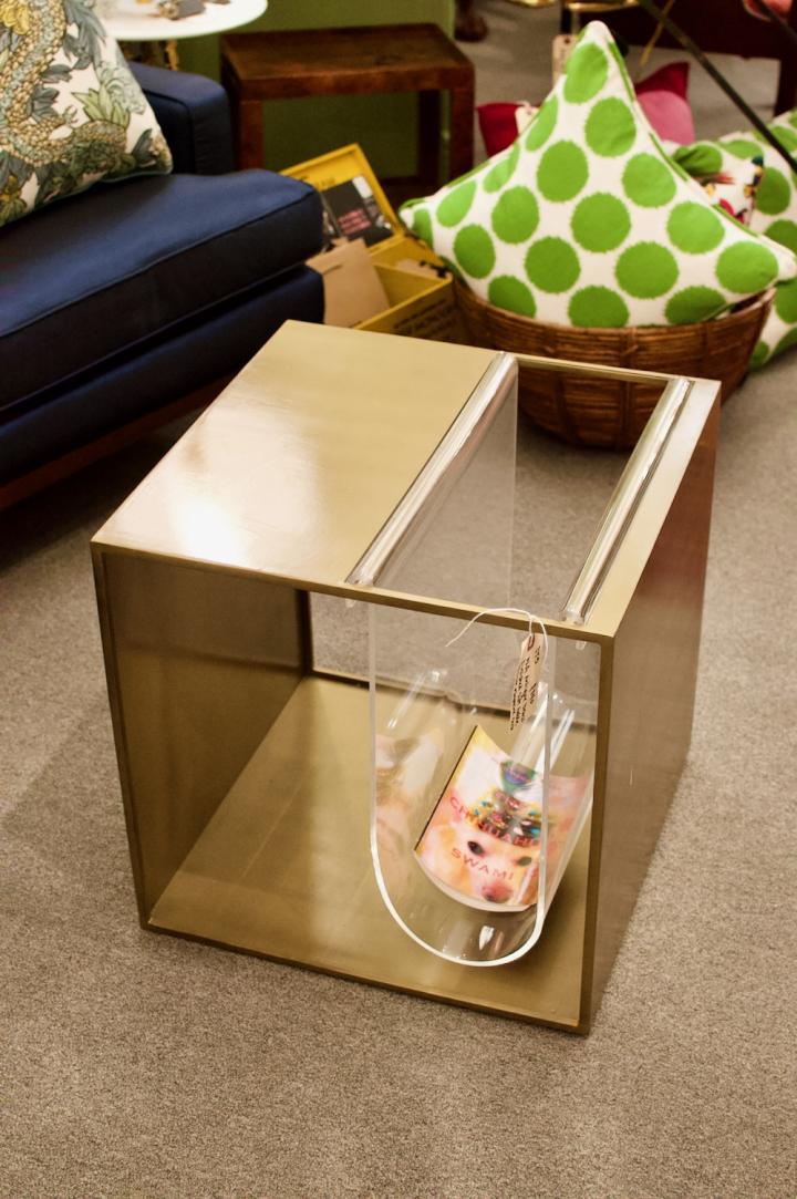 Shop WA antique brass finished side table w/ lucite magazine rack | Hunt & Gather