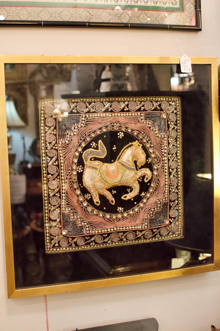 Framed embellished antique textile