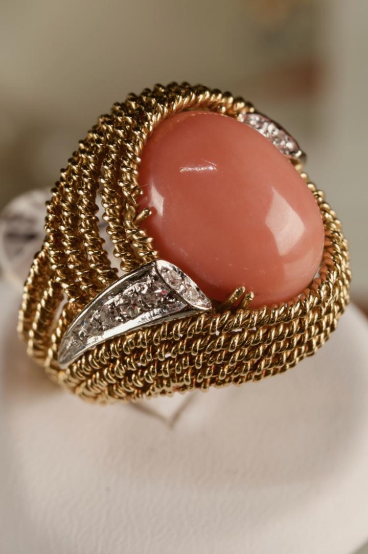 Shop 18K coral & diamond ring | Hunt & Gather