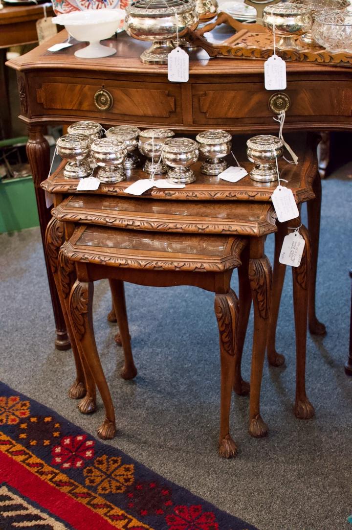 Shop Set of 3 vintage carved walnut nesting tables | Hunt & Gather