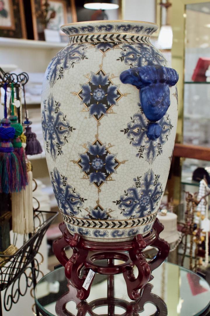 Shop Beautiful blue & white Chinese vase & stand | Hunt & Gather