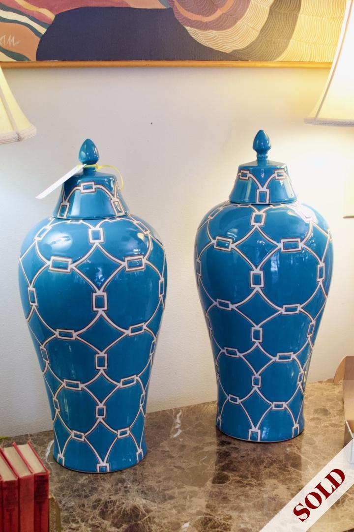Shop Pair of turquoise vases w/ lids | Hunt & Gather