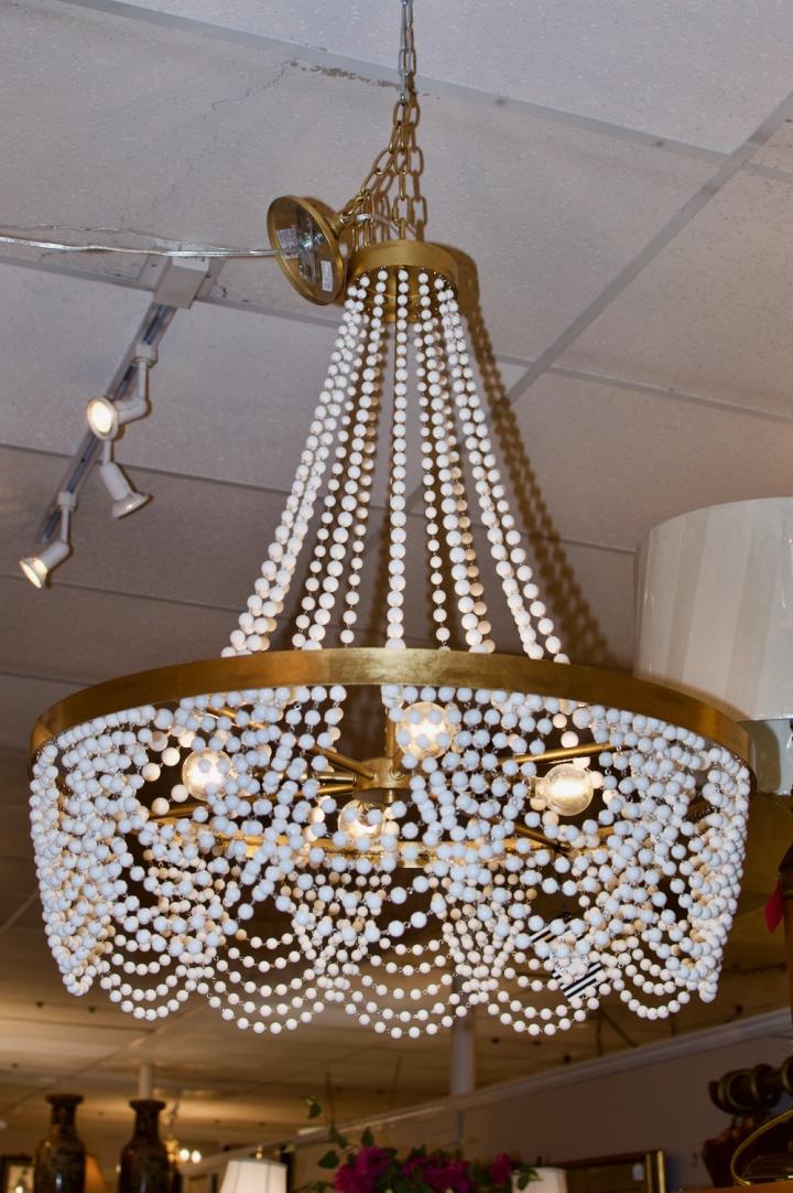 Shop Gold chandelier with white ceramic beads. | Hunt & Gather