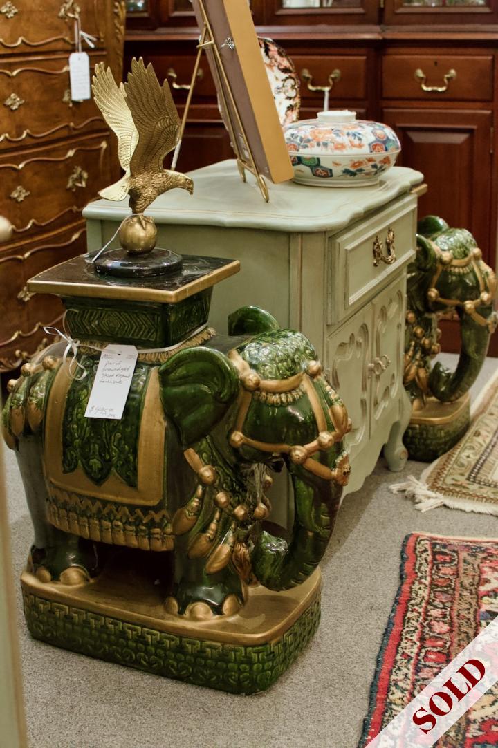 Shop Pair of green & gold glazed elephant garden seats | Hunt & Gather