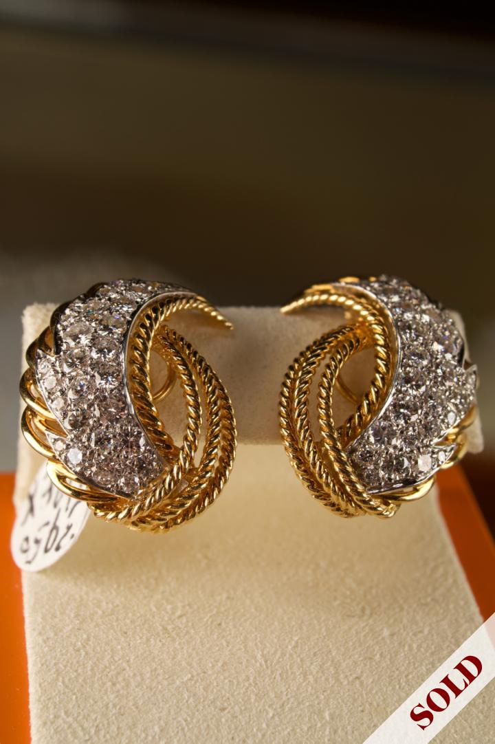 Shop Floral design diamond earrings set in 18K & platinum | Hunt & Gather