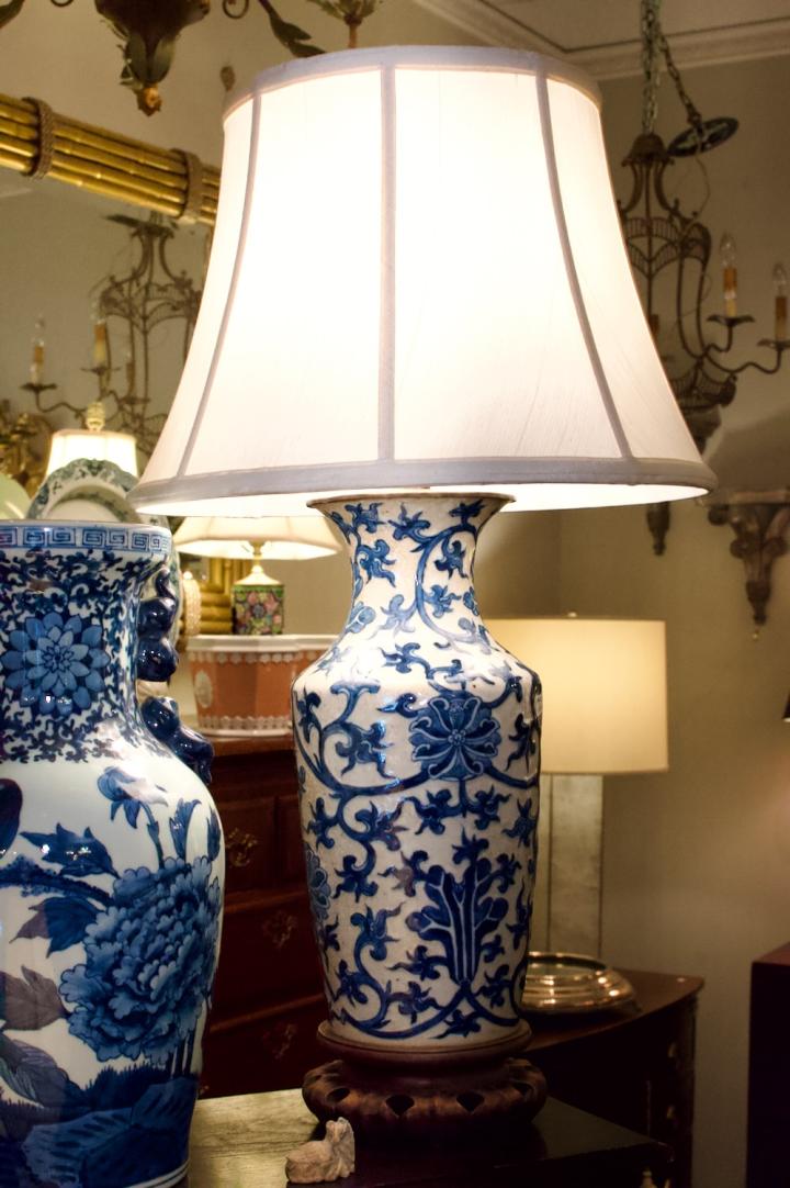 Shop Lamp w/ blue & white raised design | Hunt & Gather