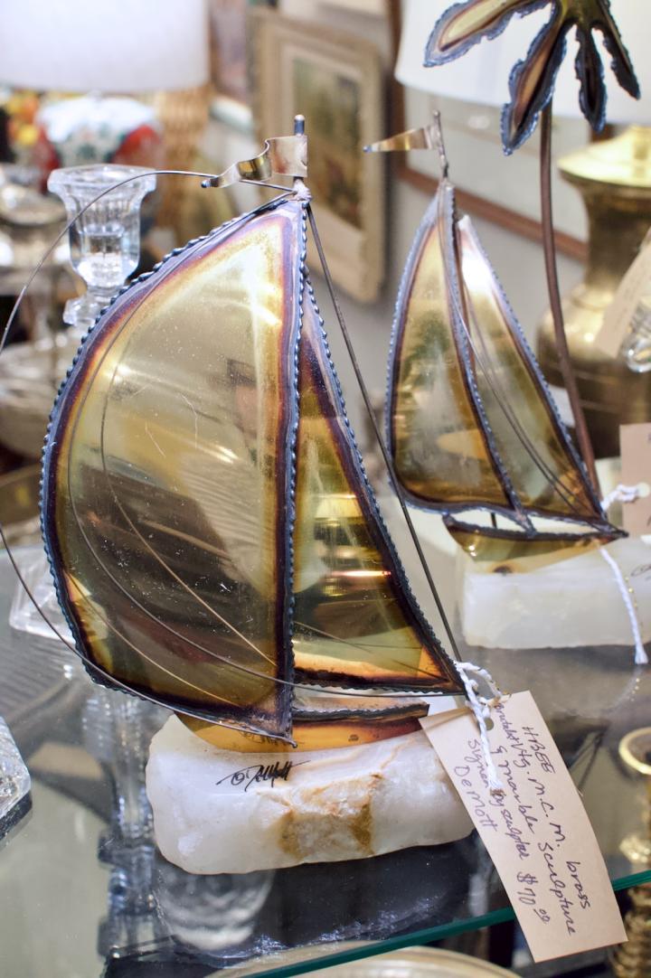 Shop Vintage MCM brass & marble sailing boat sculpture | Hunt & Gather