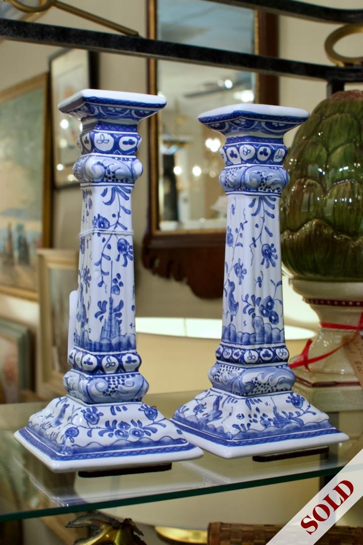 Shop Vintage Portuguese blue & white candlesticks | Hunt & Gather