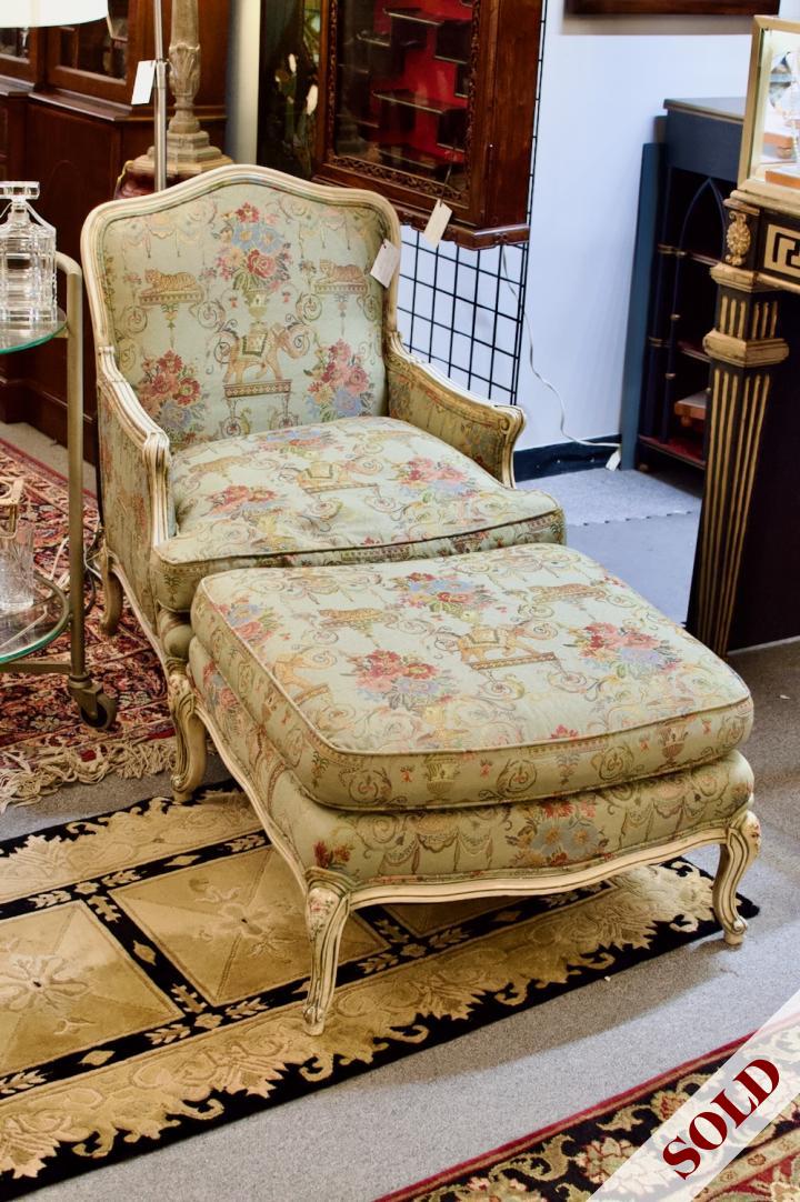 Shop Painted Louis XV style Bergere chair w/ ottoman | Hunt & Gather