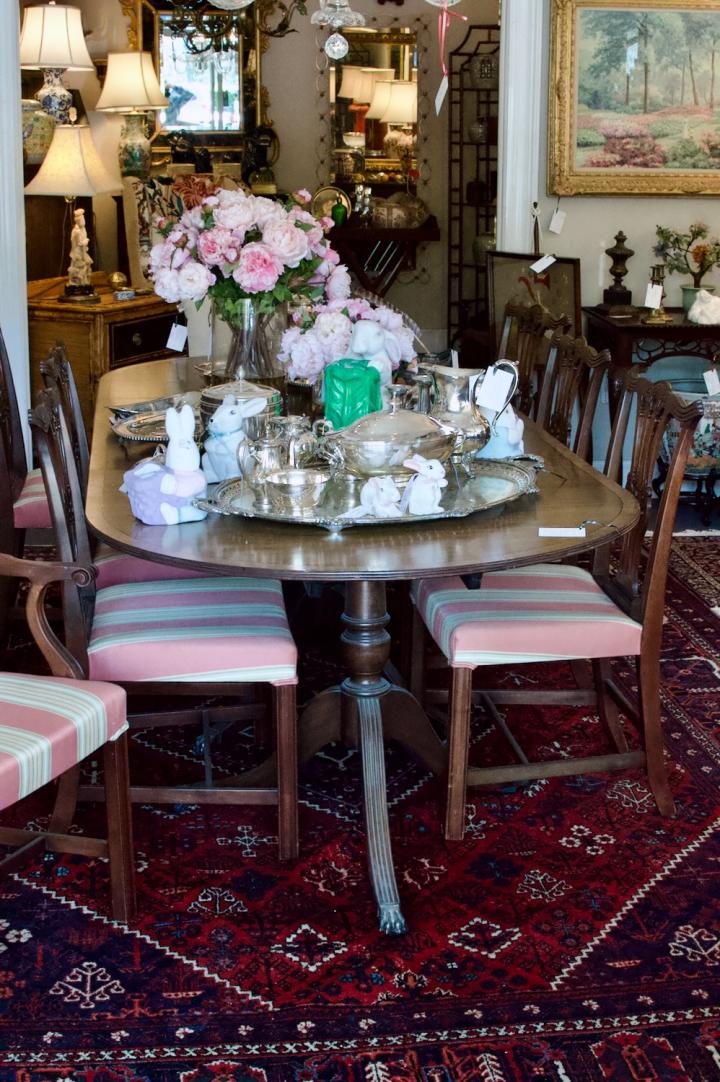 Shop Triple pedestal banded mahogany dining table | Hunt & Gather