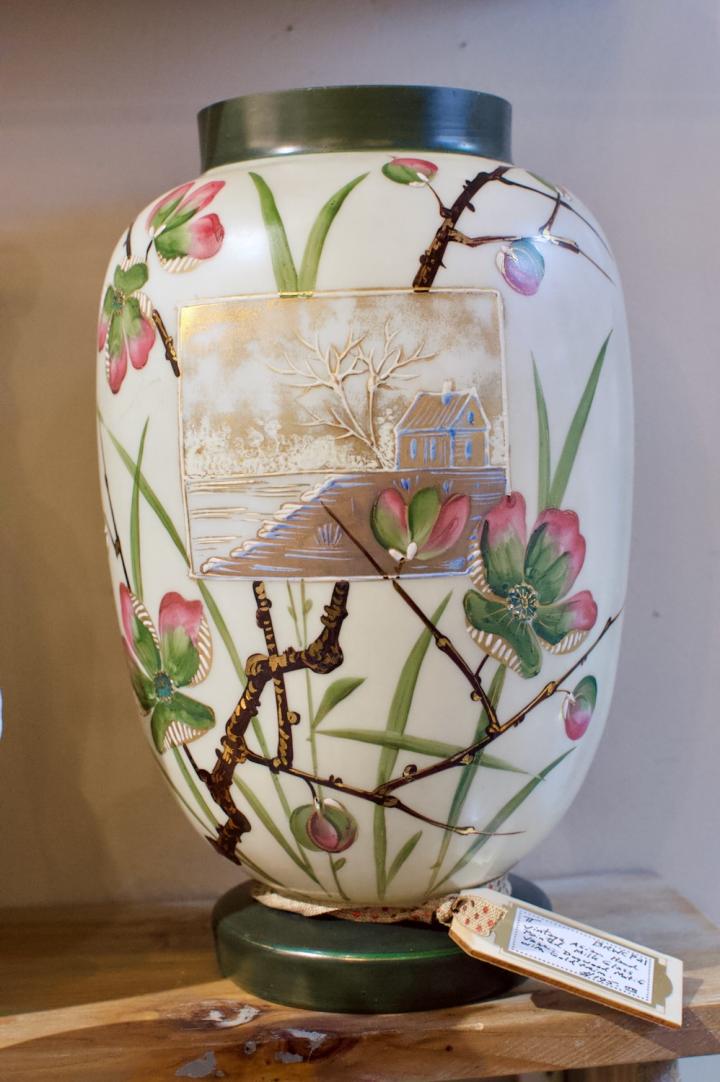Shop Vintage Asian hand painted milk glass vase | Hunt & Gather