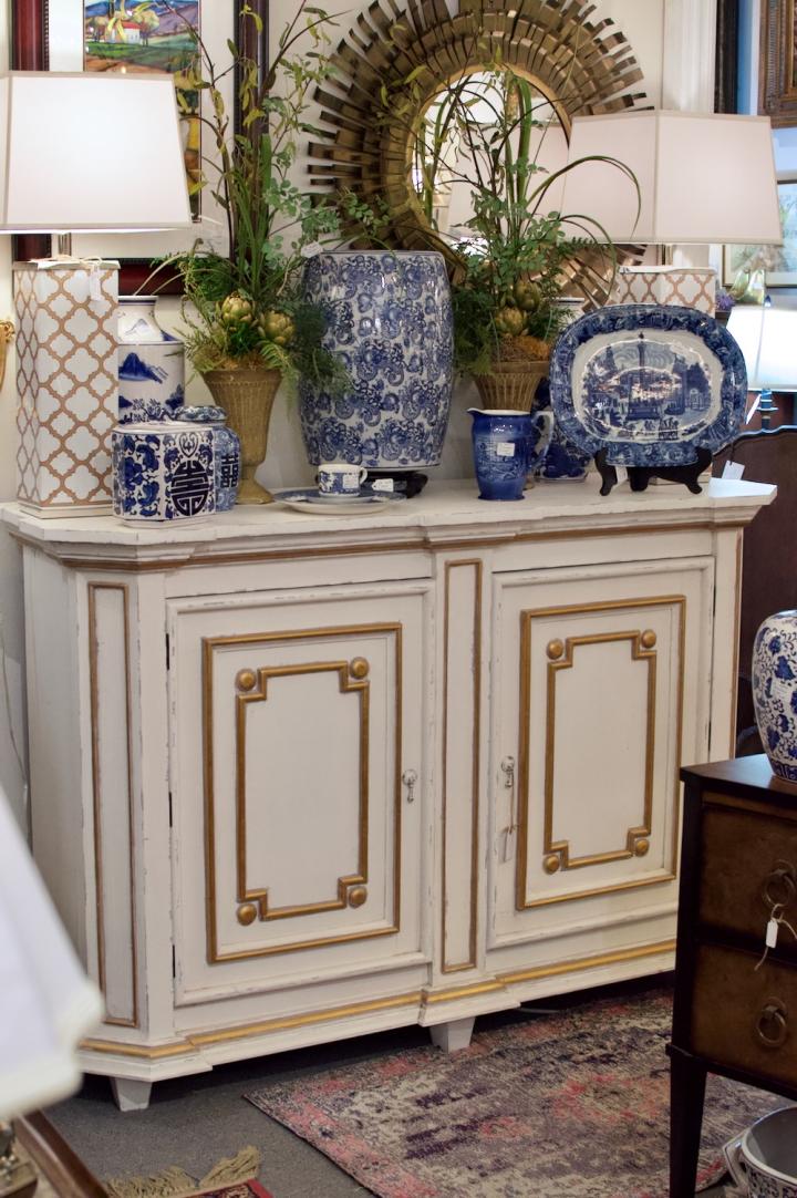 Shop White distressed gold accent big cabinet | Hunt & Gather