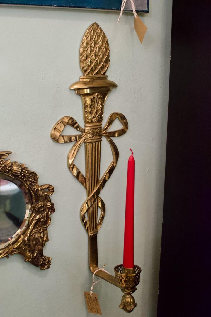 Shop Vintage solid brass “Hospitality” candle sconces pair | Hunt & Gather