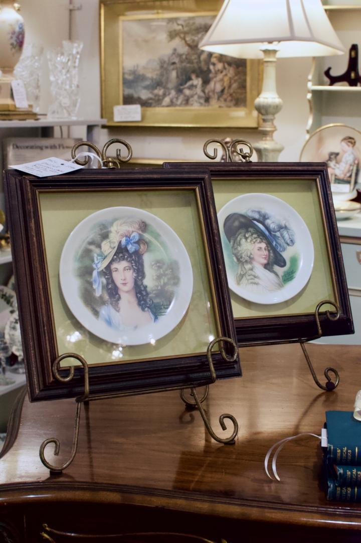 Shop Pair of porcelain plates depicting ladies in bonnets | Hunt & Gather