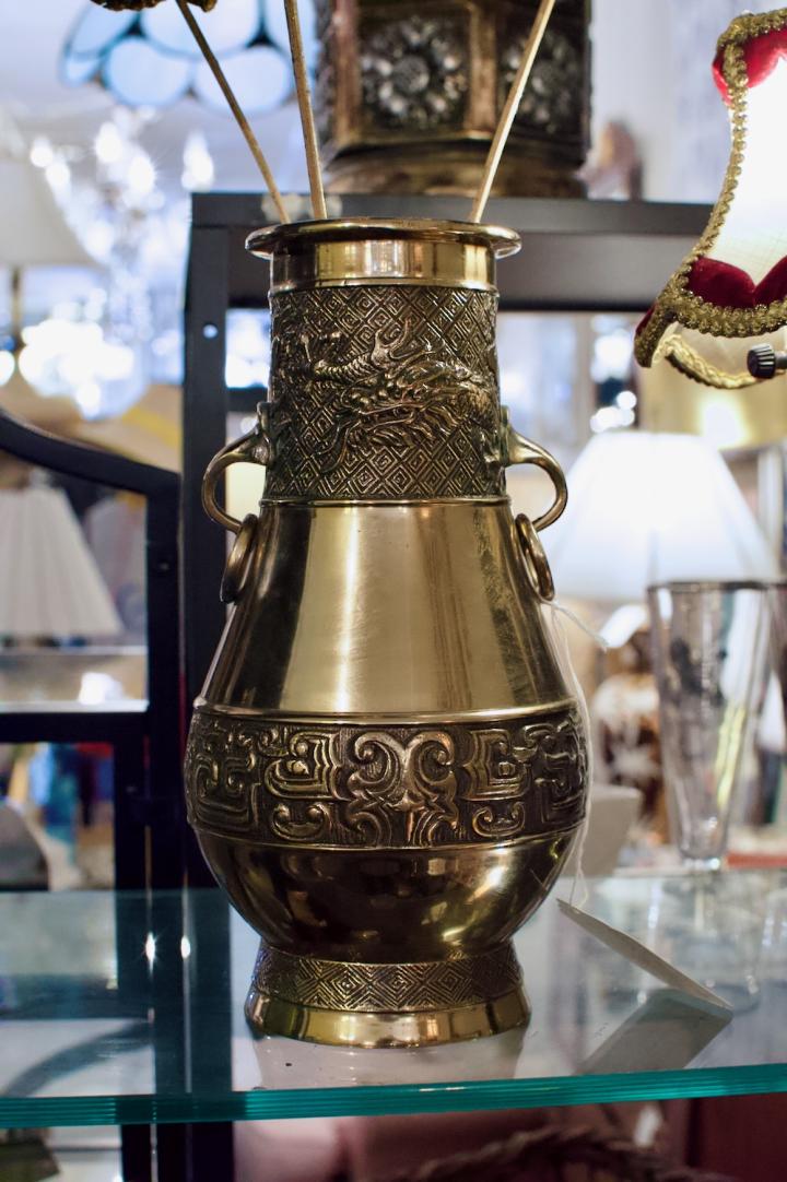 Shop Vintage Asian, ornate relief dragon bronze vase | Hunt & Gather