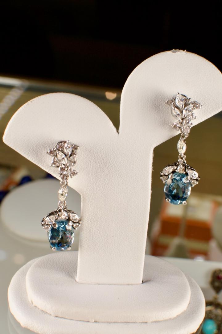 Shop Circa 1950s 18K gold aquamarine & diamond earrings | Hunt & Gather