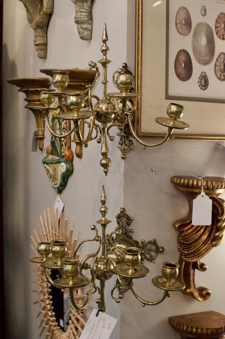 Shop Pair of unusual brass wall (corner) candlesticks | Hunt & Gather