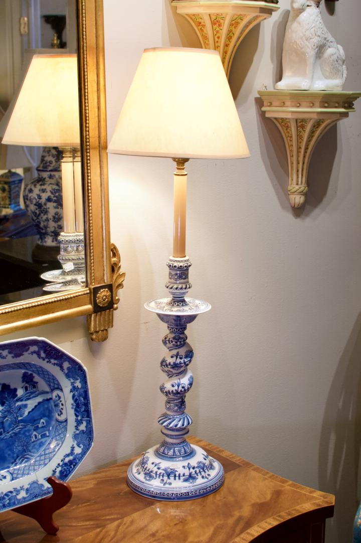 Shop Pair of blue & white candlestick lamps | Hunt & Gather