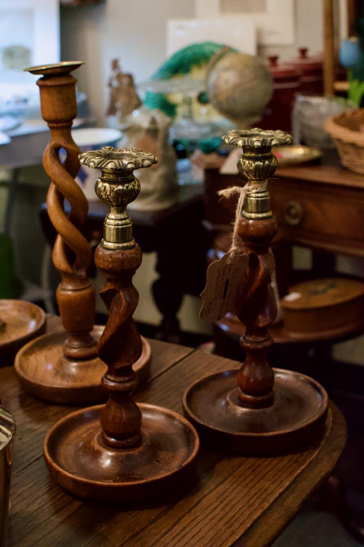 Shop Pair of 1910-20s oak thistle top barley twist candlesticks