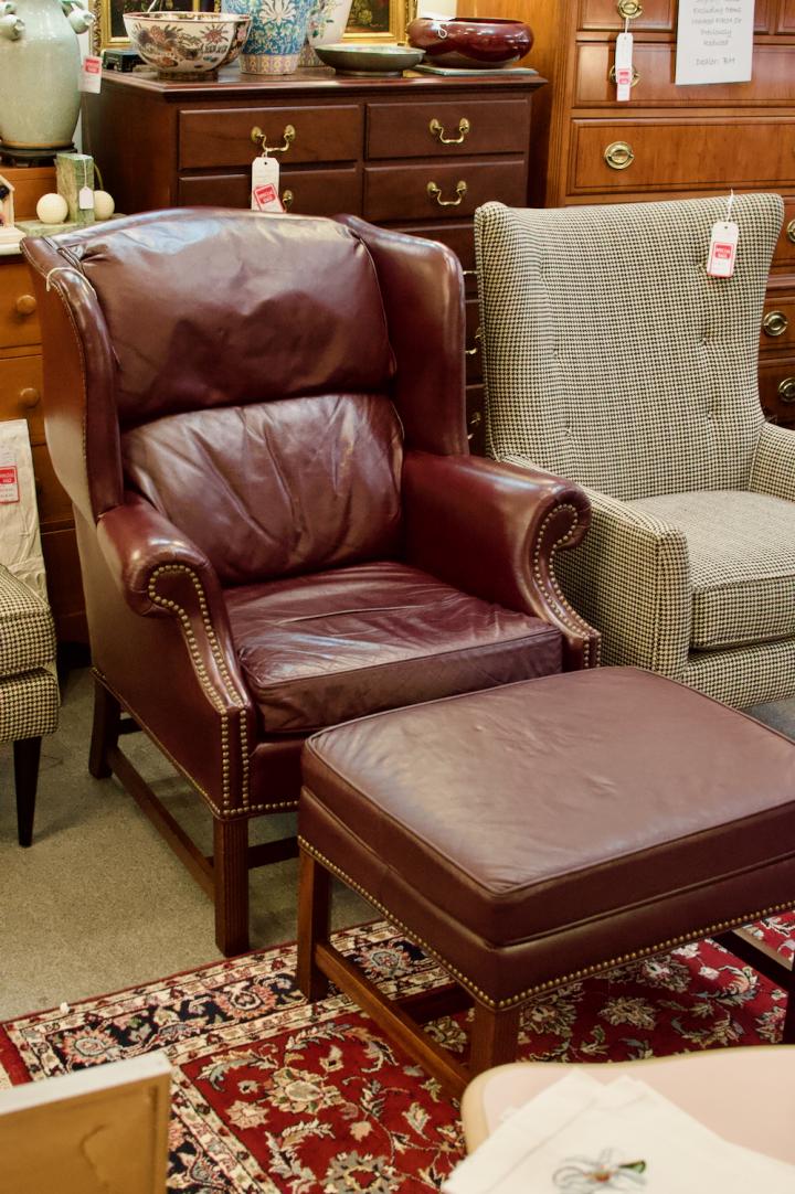 Shop Burgundy chair & ottoman nail head wingback chair | Hunt & Gather