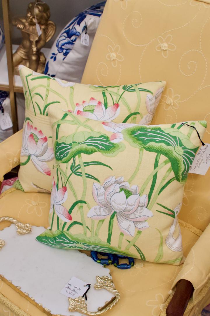 Shop Pair of yellow w/ pink lotus pillows | Hunt & Gather