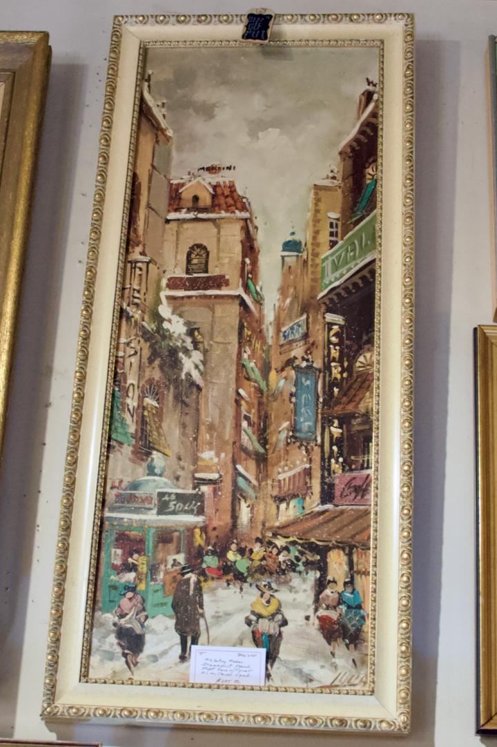 Shop French street scene w/ figures Oil on canvas | Hunt & Gather