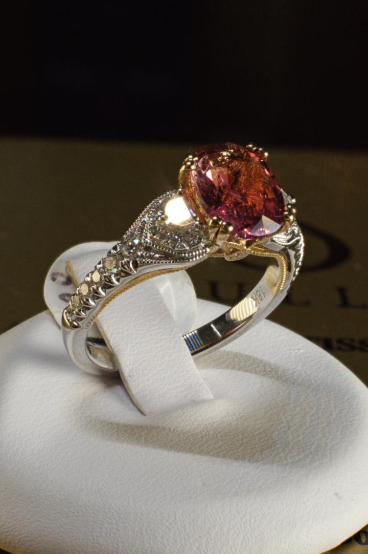 Shop 18K white & yellow gold pink tourmaline ring w/ diamonds | Hunt & Gather