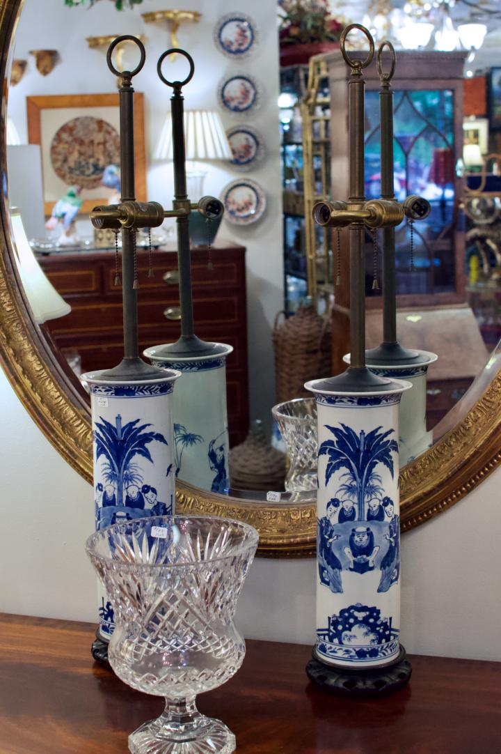 Shop Pair of blue & white asian lamps | Hunt & Gather