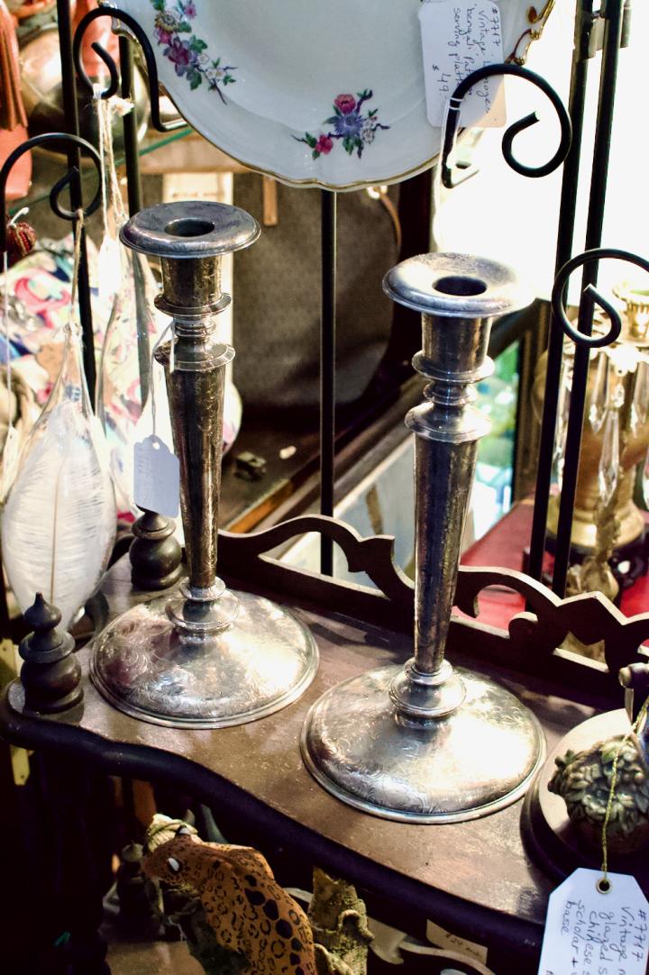 Shop Vintage pair of candleholders - silverplate | Hunt & Gather