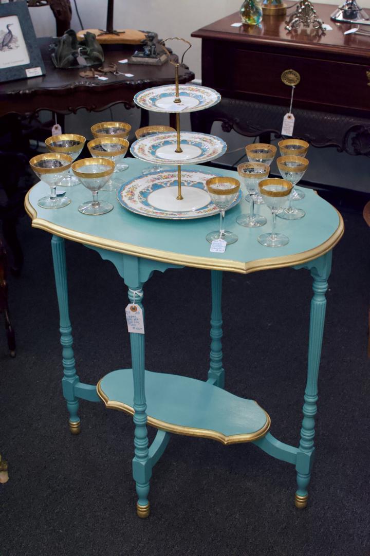 Shop Tiffany blue & gold leaf table | Hunt & Gather