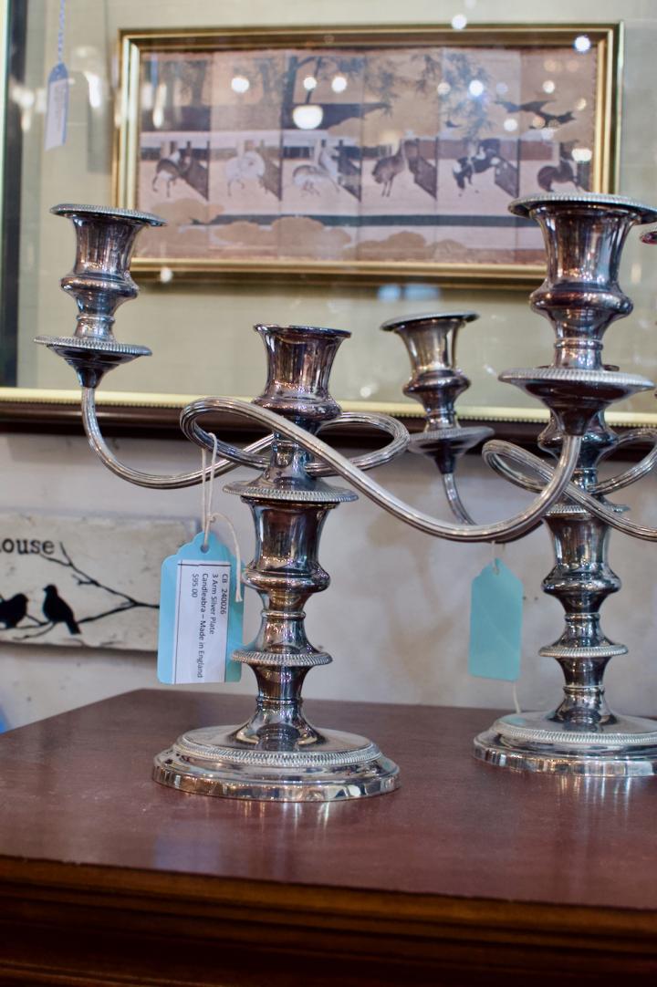 Shop 3 arm silver plate candelabra | Hunt & Gather