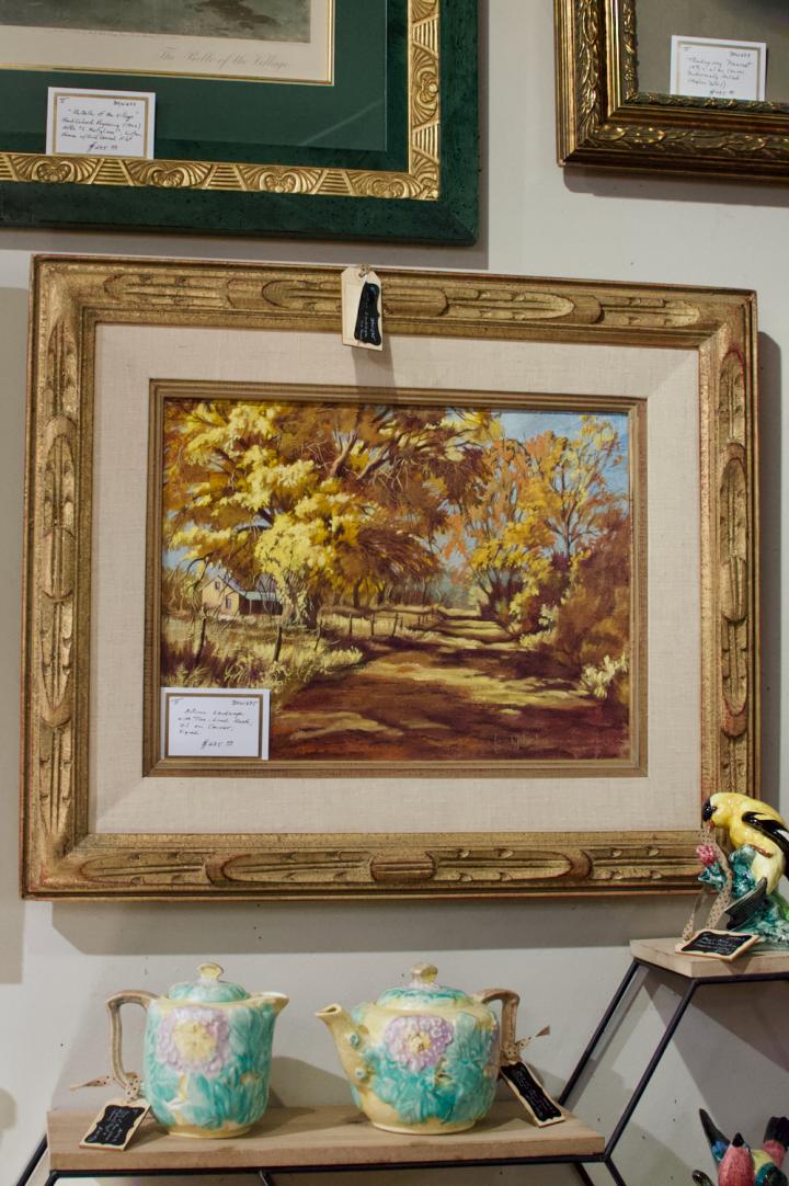 Shop Autumn landscape with tree-lined road oil on canvas | Hunt & Gather