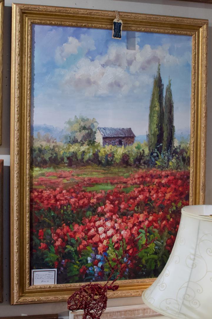 Shop Impressionist Tuscany landscape w/ poppies & farmhouse; oil on canvas | Hunt & Gather