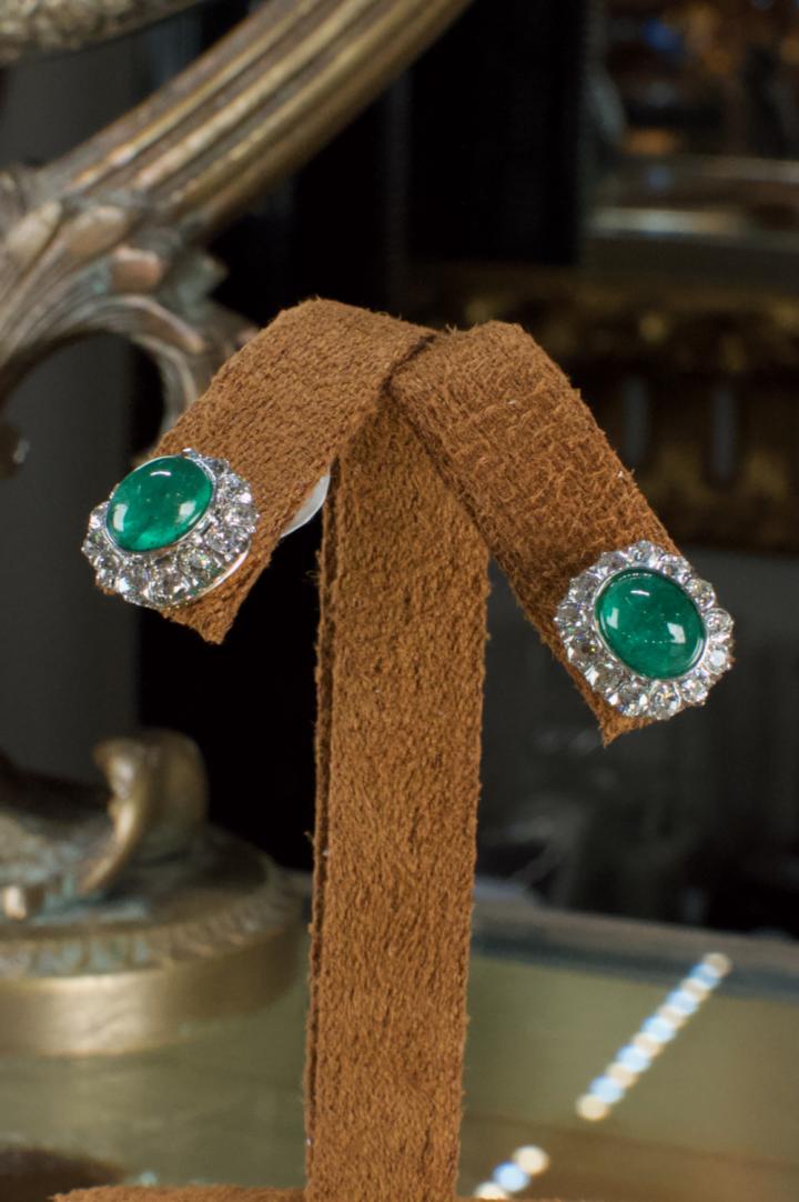 Shop Circa 1890s platinum, diamond & emerald earrings | Hunt & Gather