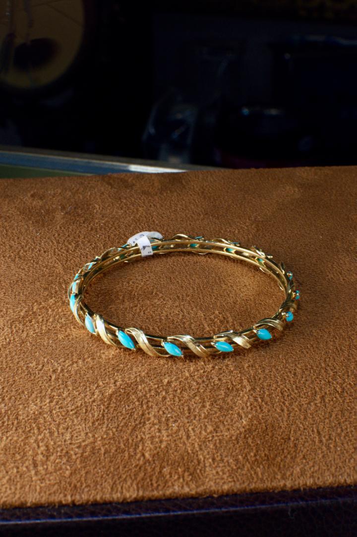 Shop 18K gold bangle w/ Persian turquoise | Hunt & Gather