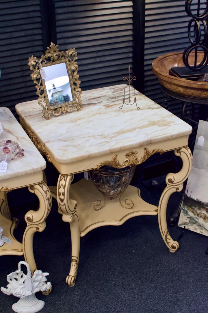 Shop Pair of lovely vintage French marble top tables | Hunt & Gather