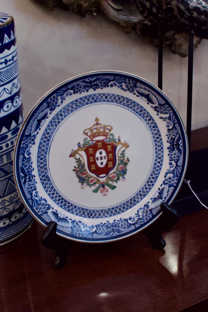 Shop Blue & white plate w/ crown crest | Hunt & Gather