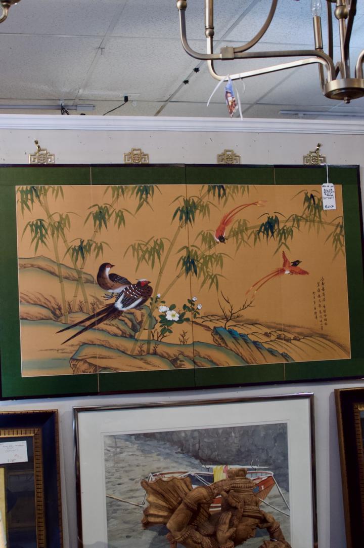 Shop Asian silk painted screen - birds in landscape | Hunt & Gather