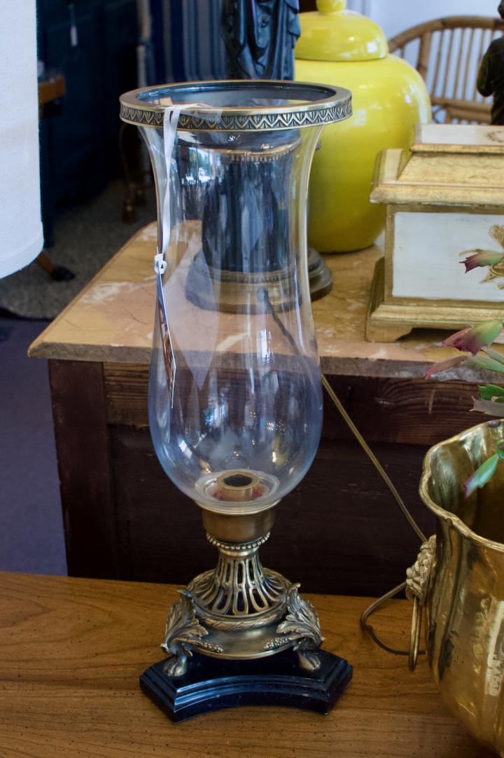 Shop Pair of hurricane lamps w/ ormolu bottoms | Hunt & Gather