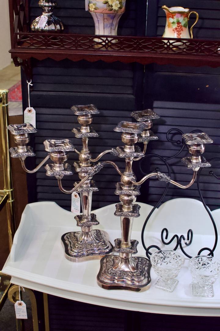 Shop Elegant pair - silver over copper vintage convertible candelabra | Hunt & Gather